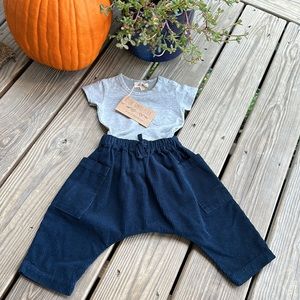 THE CORDUROY HAREM TROUSER indigo 6/9 months THE SIMPLE FOLK organic cotton cord